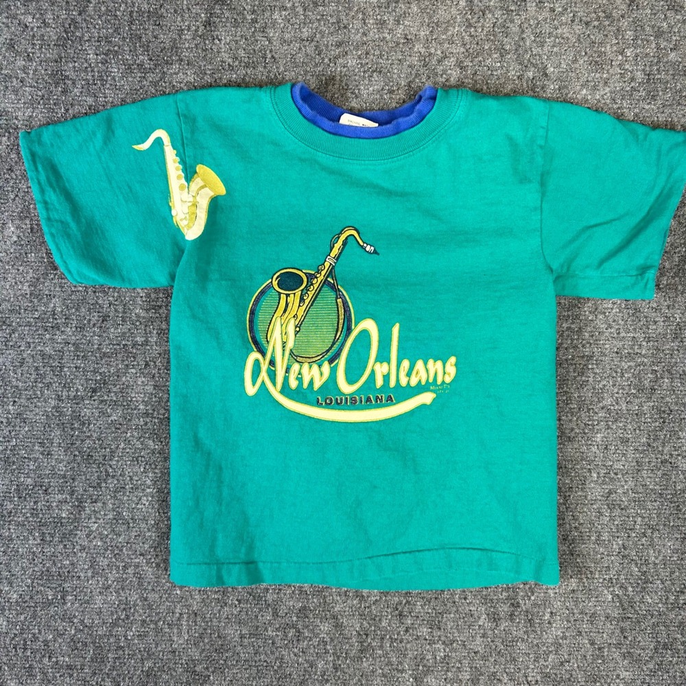 Vintage Honors New Orleans Saxophone T-Shirt Teal Green Kids XS Made in USA